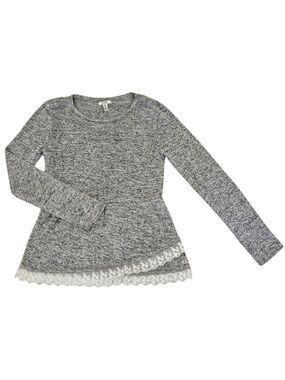 Silver Jeans Co. Girls Knit Long Sleeve Top Gray Lace Hem Size 10